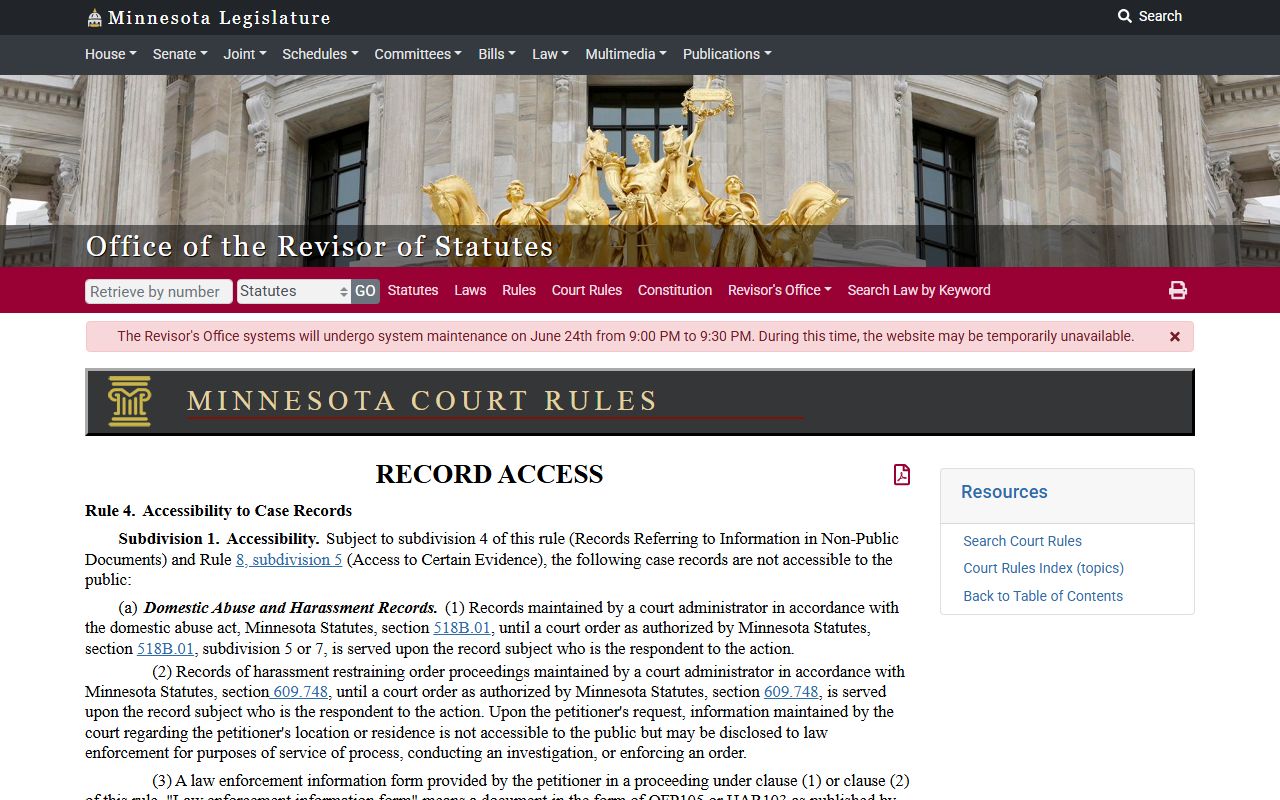 Mahnomen County court dockets Minnesota Rule 4 access source