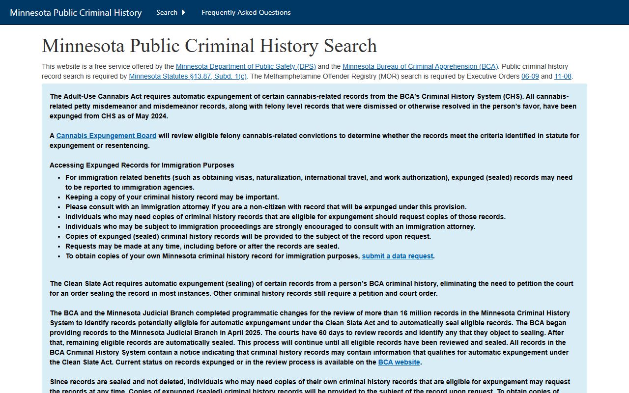 Mahnomen County criminal court records BCA criminal history search source