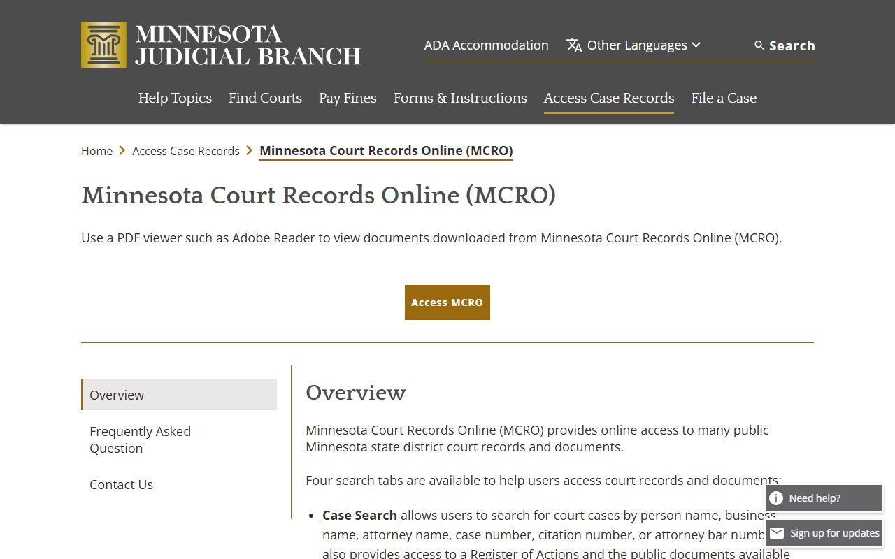 Mahnomen County court records MCRO overview