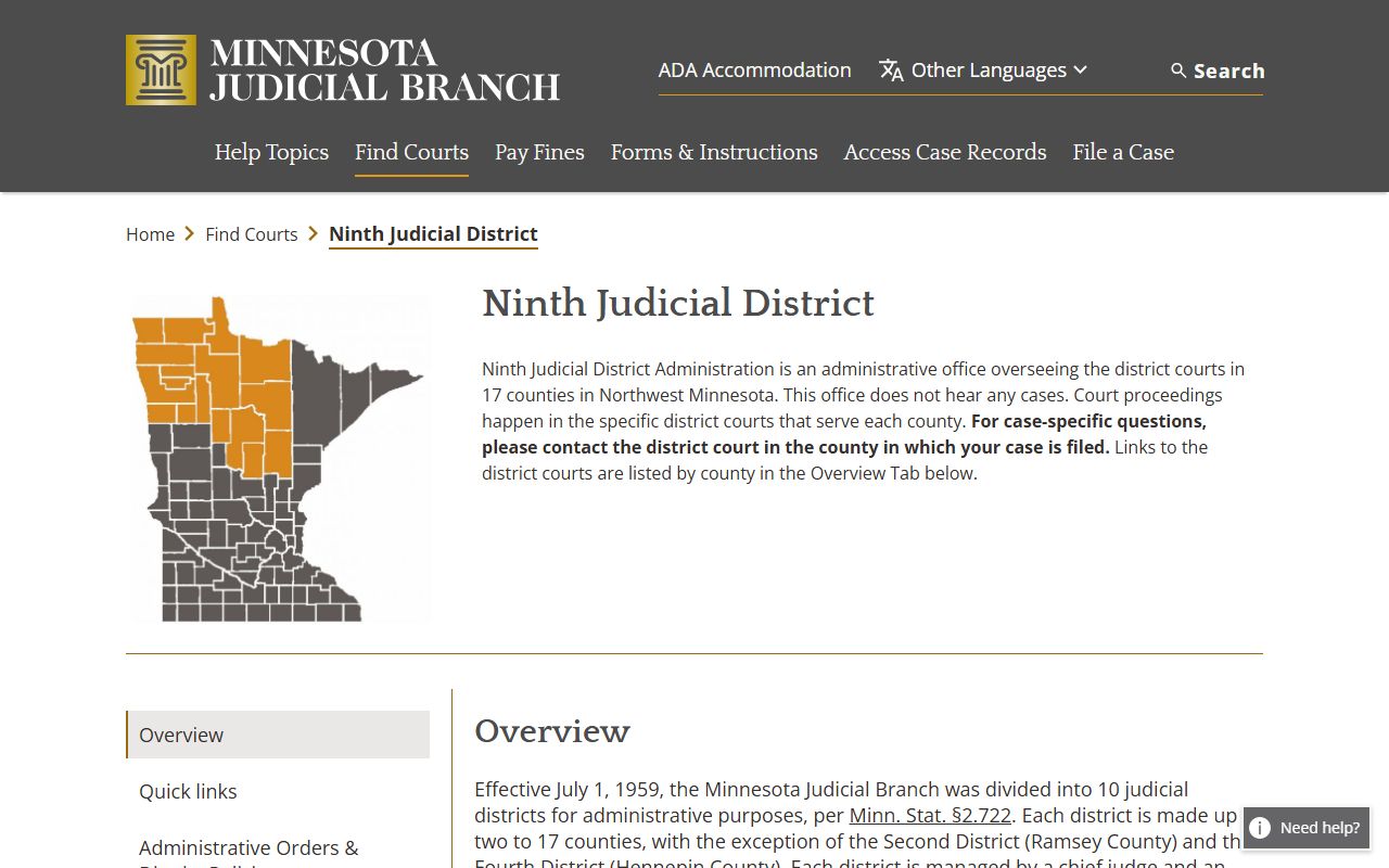 Mahnomen County District Court records in the Ninth Judicial District