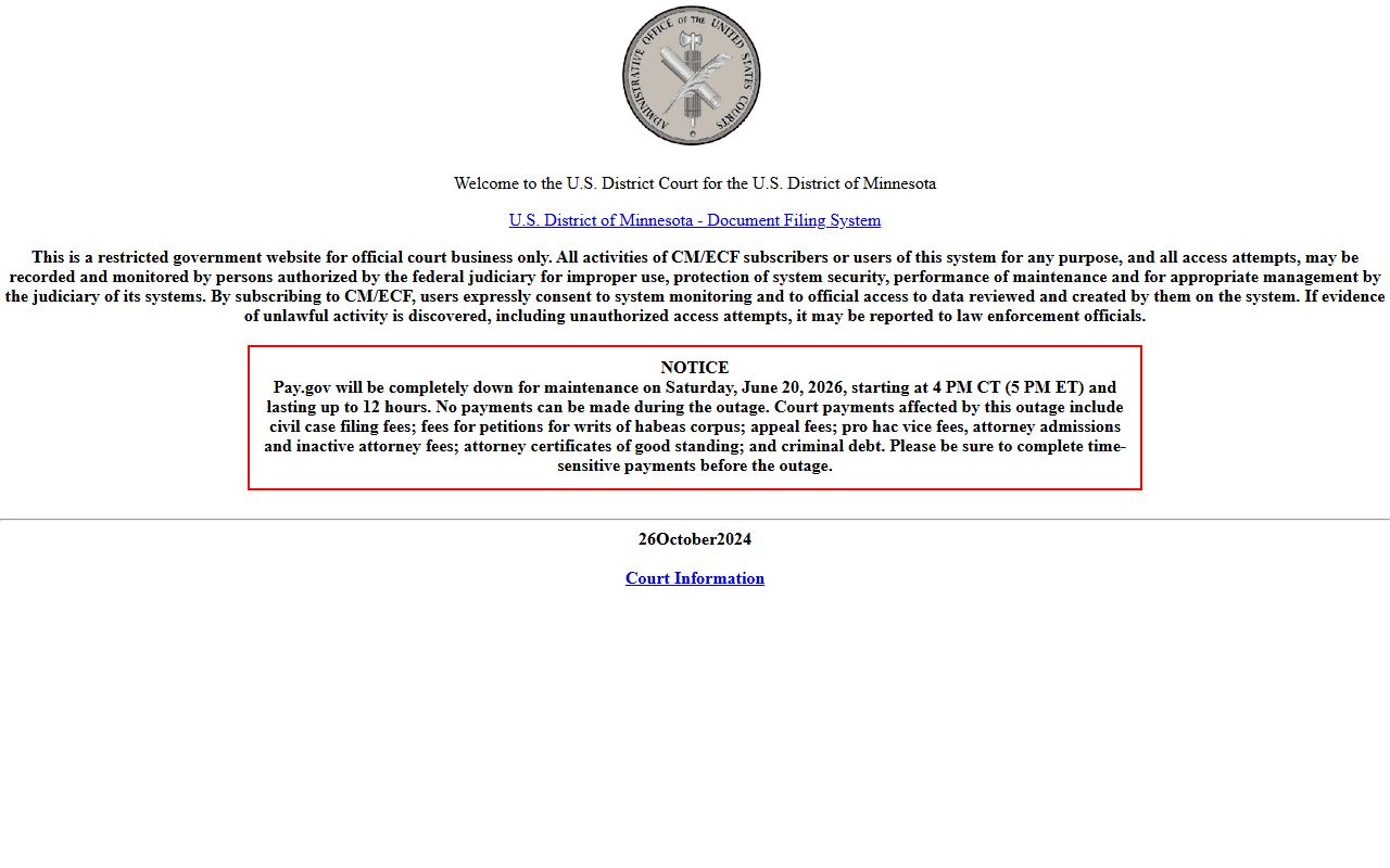 Mahnomen County traffic court records District of Minnesota CM ECF