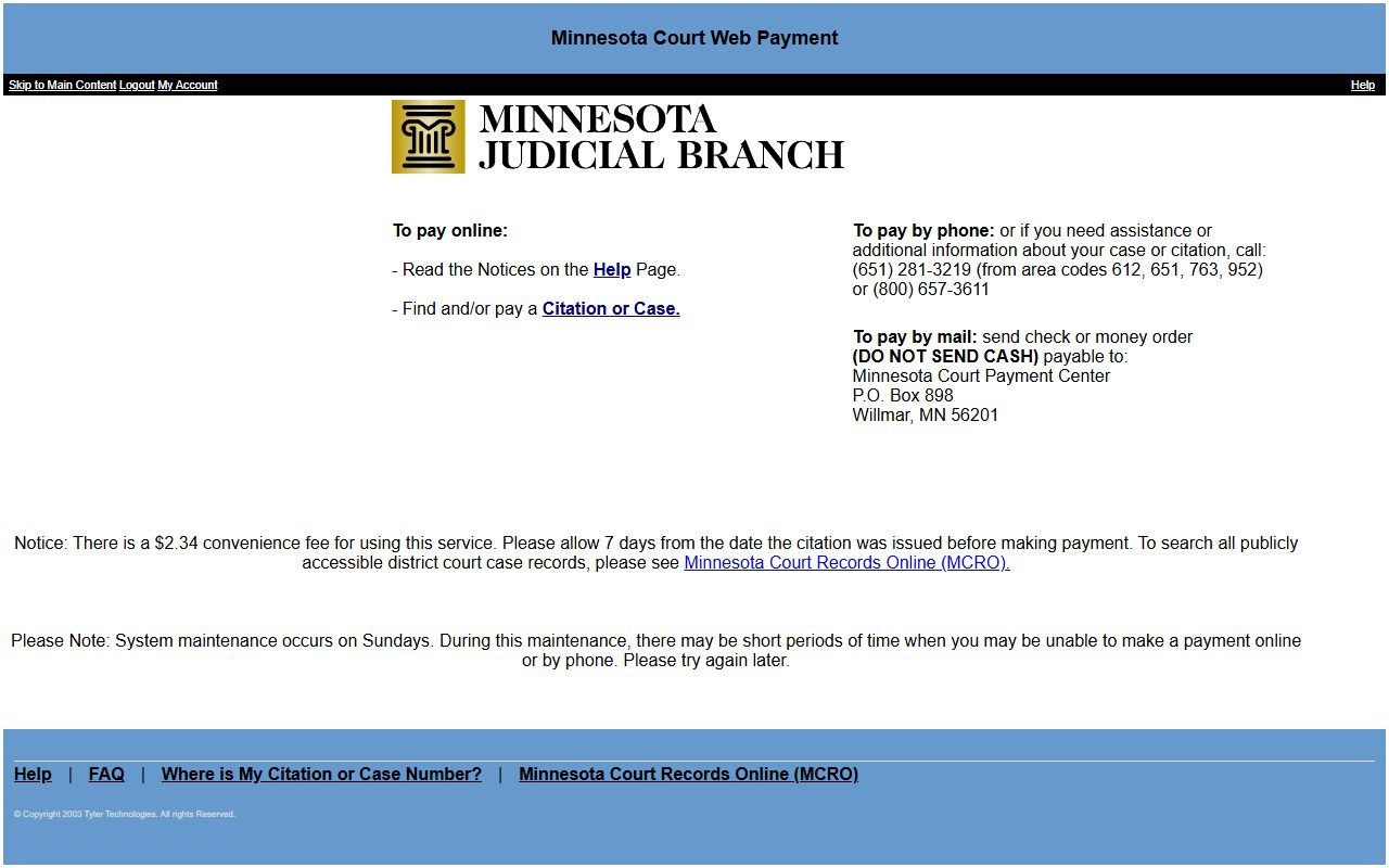 Mahnomen County traffic court records Minnesota Court WebPay