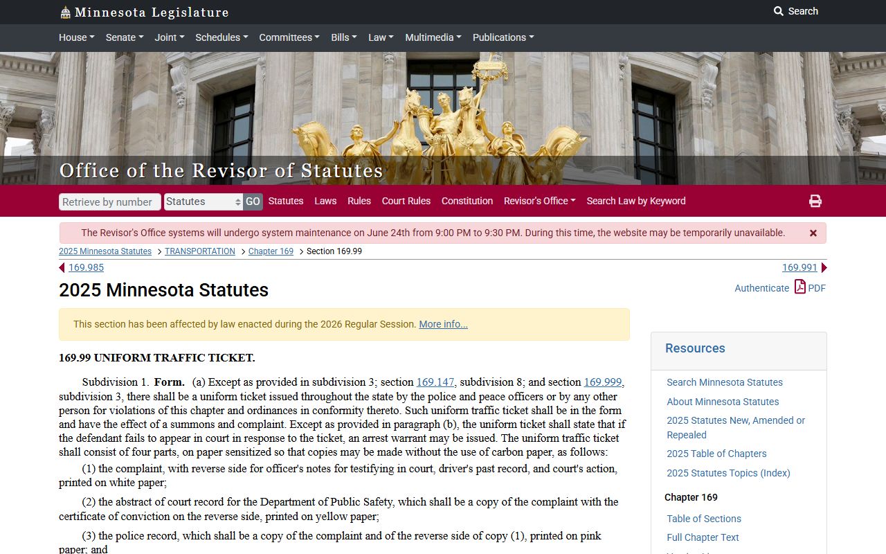Mahnomen County traffic court records Minnesota uniform traffic citation statute